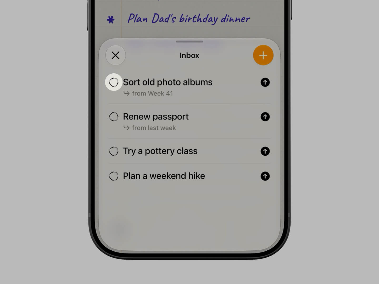 Complete goals in Inbox in the Foreweek app