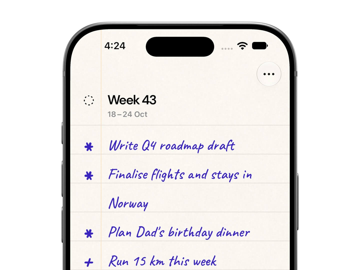 Planned goals in the Foreweek app
