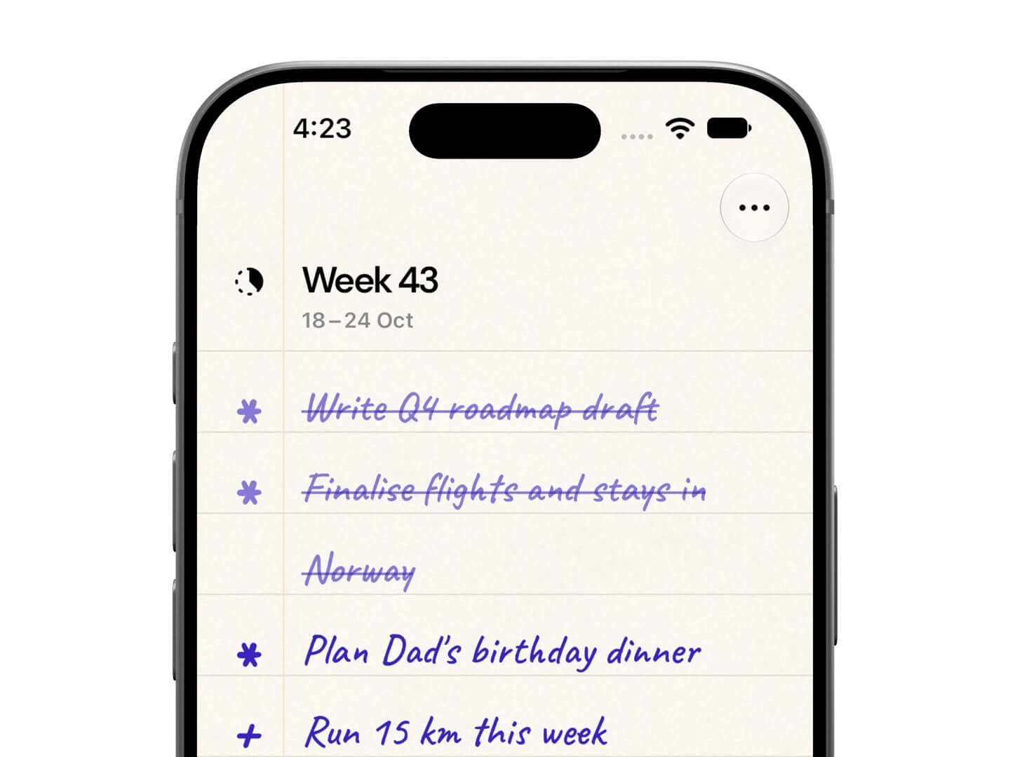 Swipe a goal to complete in the Foreweek app